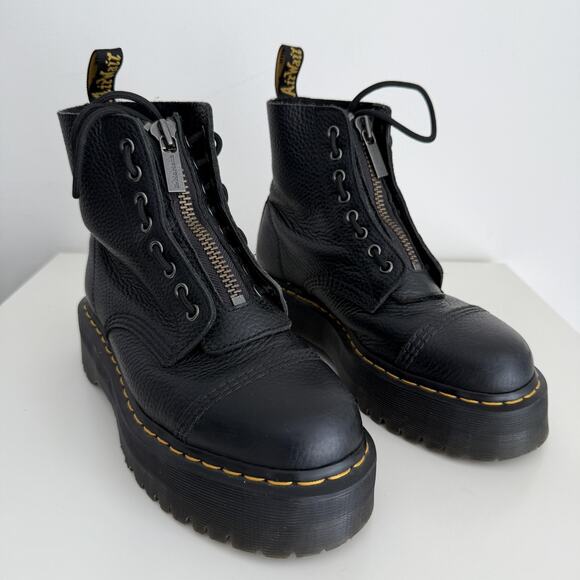 Dr. Martens Sinclair Boots Womens 9 Black Platform Zip Combat Pebbled Leather - Picture 3 of 11
